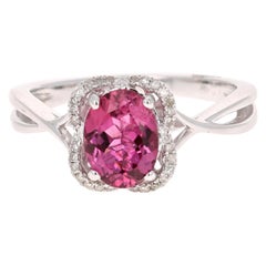 Bague en or blanc 14 carats avec tourmaline rose de 1,38 carat et diamants