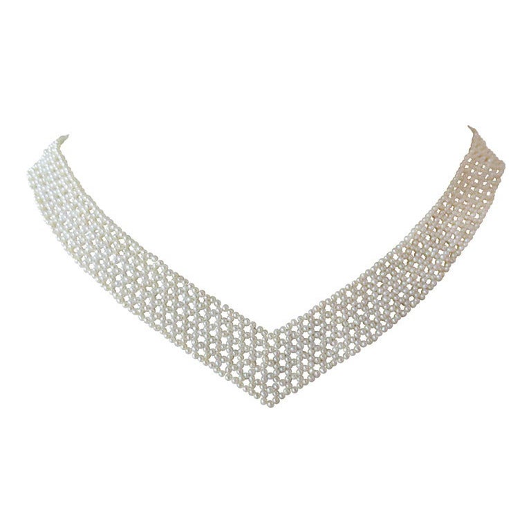 Woven, multi-stand, seed Pearl Necklace with Gold clasp