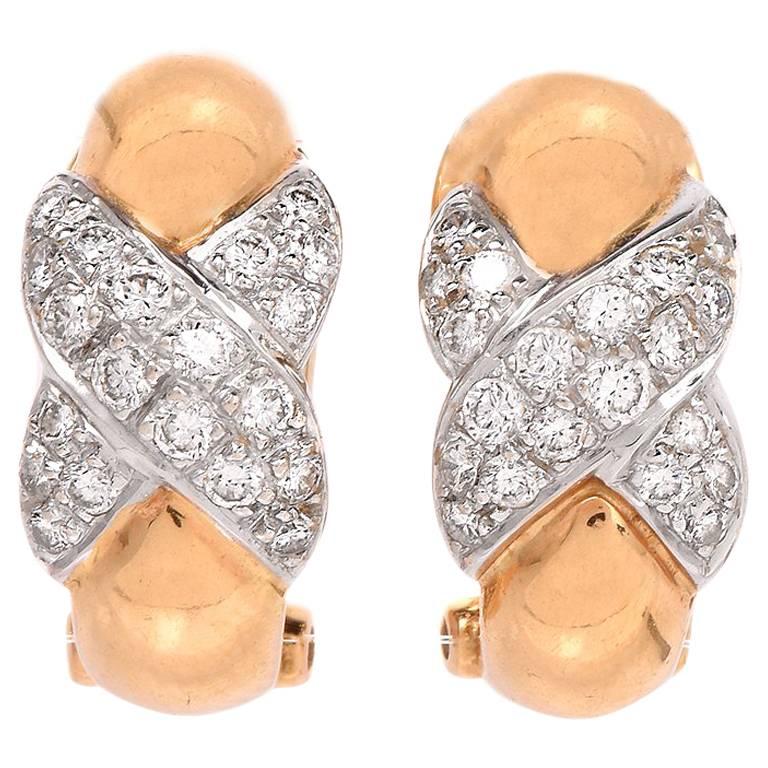 Diamond Gold Huggie Clip-On Earrings