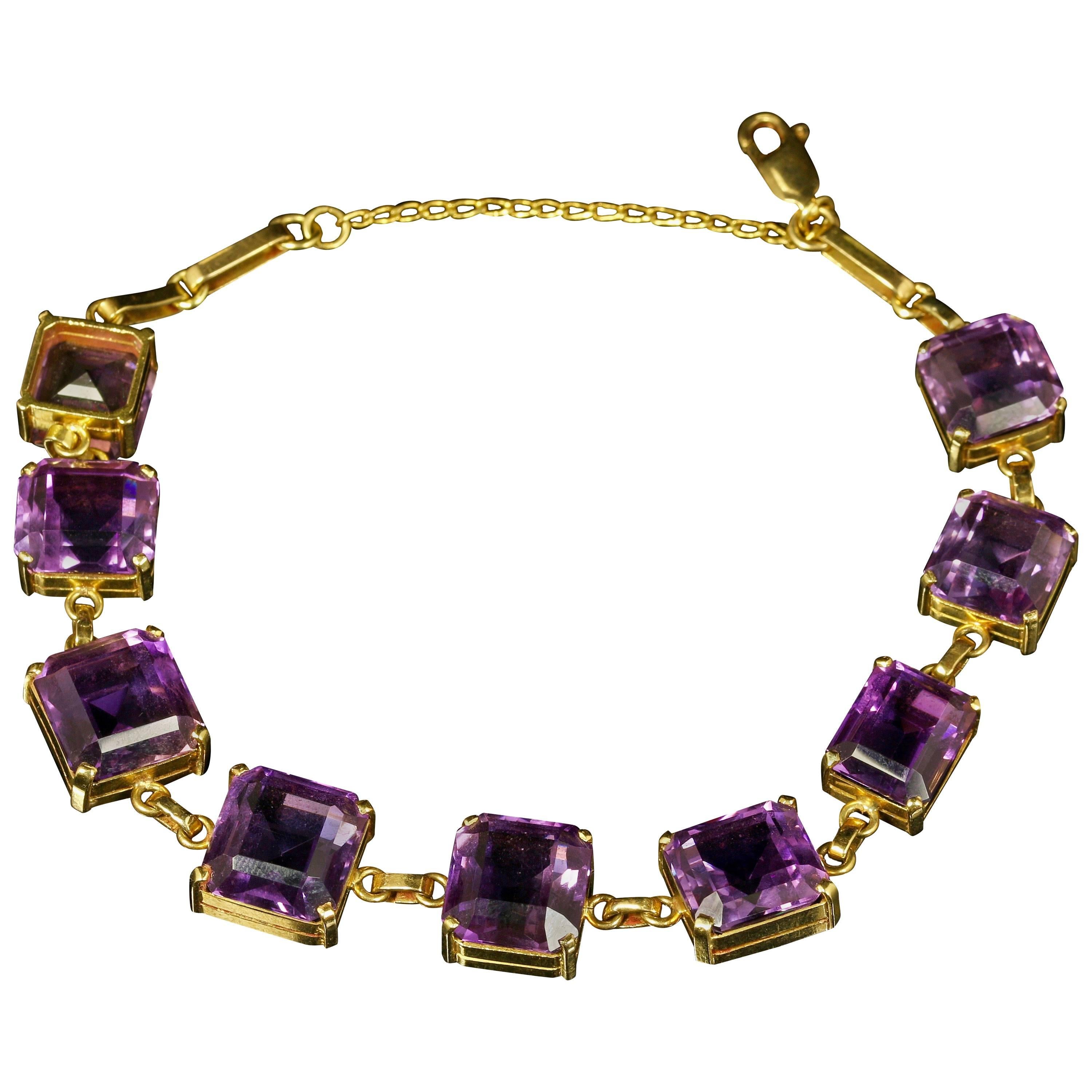 Art Deco Amethyst Yellow Gold Bracelet  