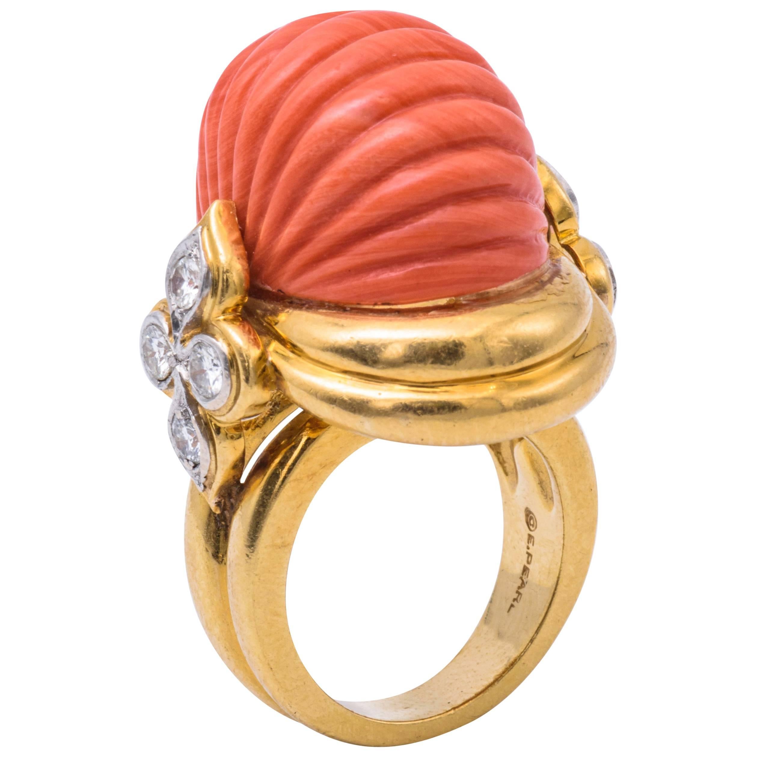 1960s Erwin Pearl Natural Coral Gold Ring