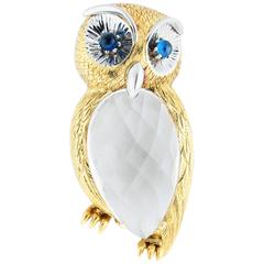 Carved Rock Crystal Owl Brooch