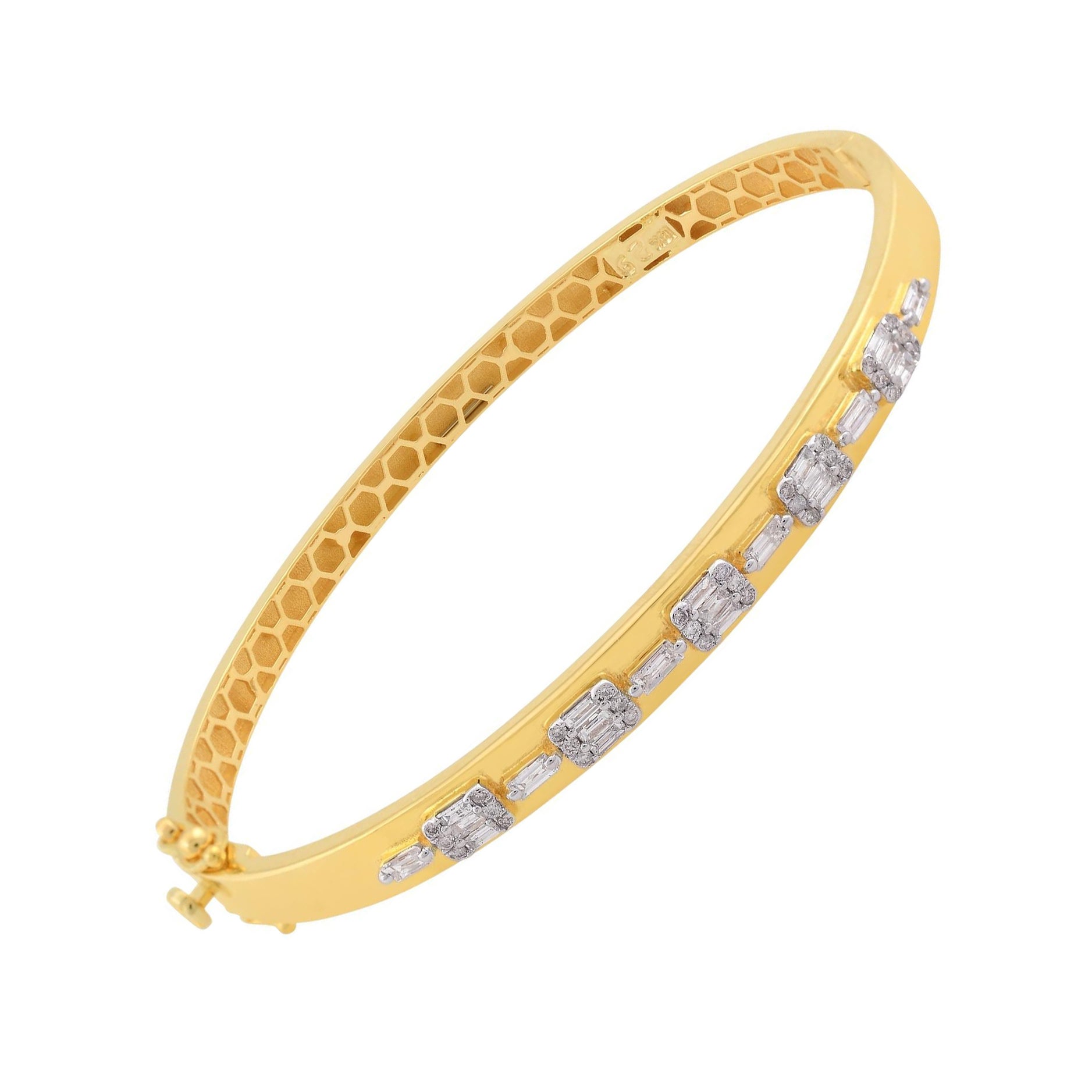Real 0.6 Karat SI Reinheit HI Farbe Baguette Diamant-Armreif 14k Gelbgold