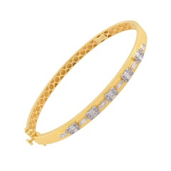 Bracelet jonc en or jaune 14 carats avec diamants baguettes de 0,6 carat de pureté SI