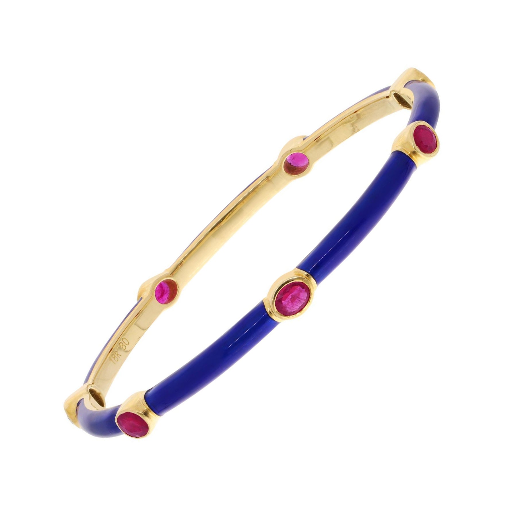 2.3 Carat Oval Ruby Gemstone Enamel Bangle Bracelet 18 Karat Yellow Gold Jewelry