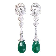 AIG Certified 30.00 Zambian Emeralds 3.60 Ct Diamonds 18K Gold Earrings