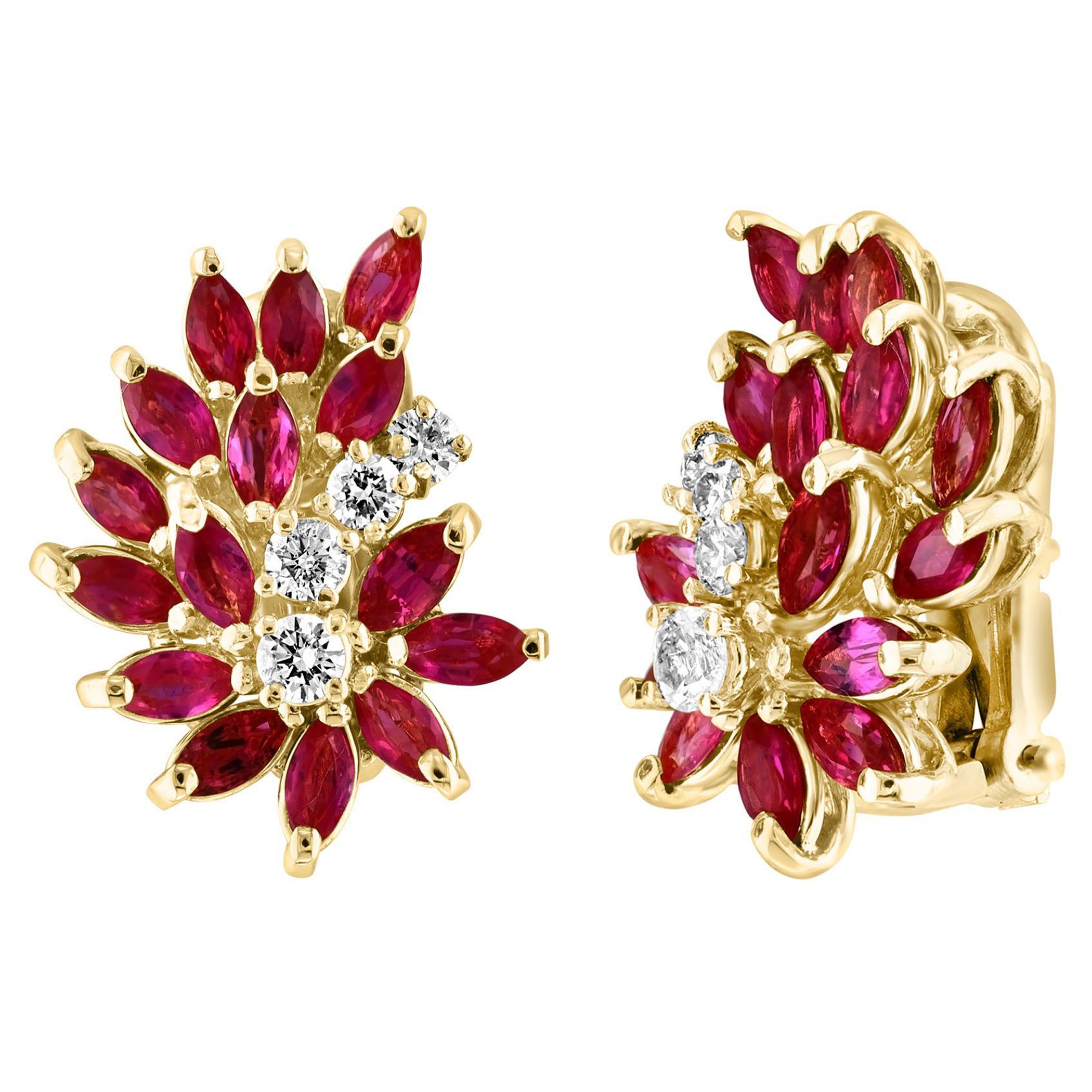 3 Ct Natural  Marquise Ruby & 0.70 Ct Diamond Clip on Earring 18 KYG