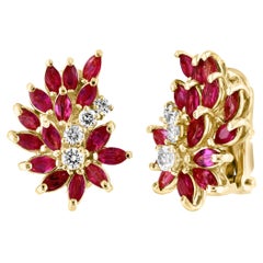 3 Ct Natural  Marquise Ruby & 0.70 Ct Diamond Clip on Earring 18 KYG