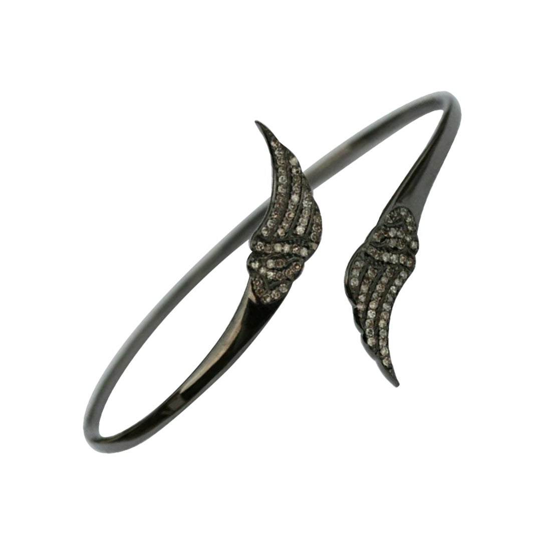 Pave Diamond Angle Wing Cuff Bracelet 925 Sterling Silver Diamond Bracelets