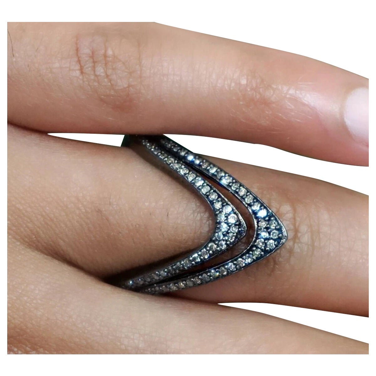 Regalo de Navidad Anillo Chevron Anillo de Diamantes Pave de Plata 925 Para Regalo de Compromiso
