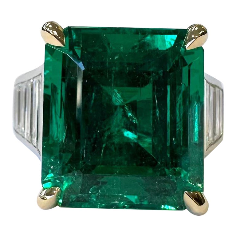 Colombian Emerald & Diamond Platinum Mounting Ring, Gübelin Certified