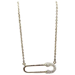 Diamond Safety Pin Necklace in 14kt Yellow Gold - 0.09ctw Dia, Adjustable 16-18"