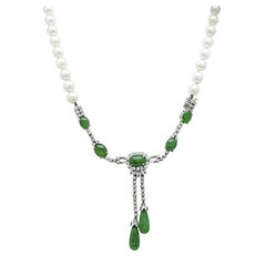 Marsh's GIA Certified A Type Fei Cui Jade 2.00ct Diamond Pearl Necklace