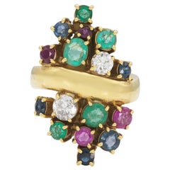 Bague vintage en or multi-gemmes des années 1970