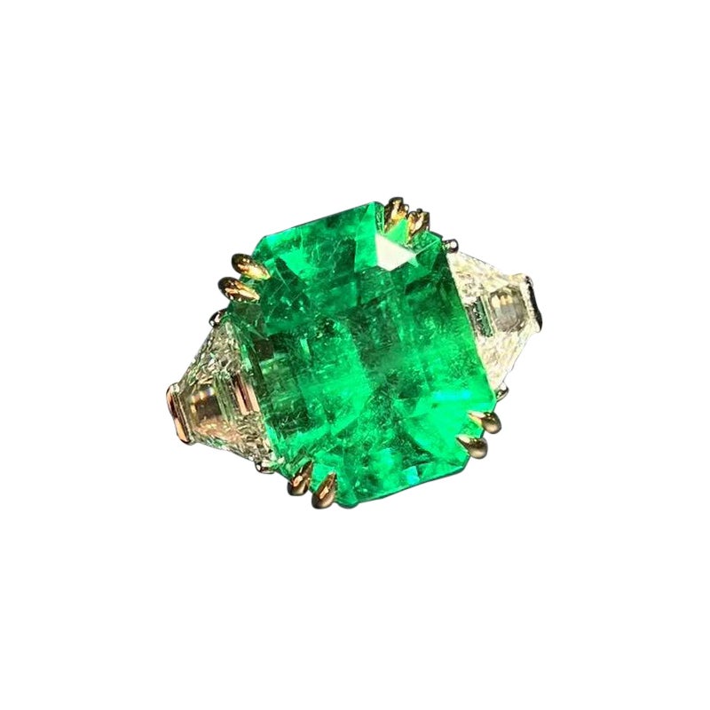 Colombian Emerald & Diamond Platinum Ring, Gübelin Certified