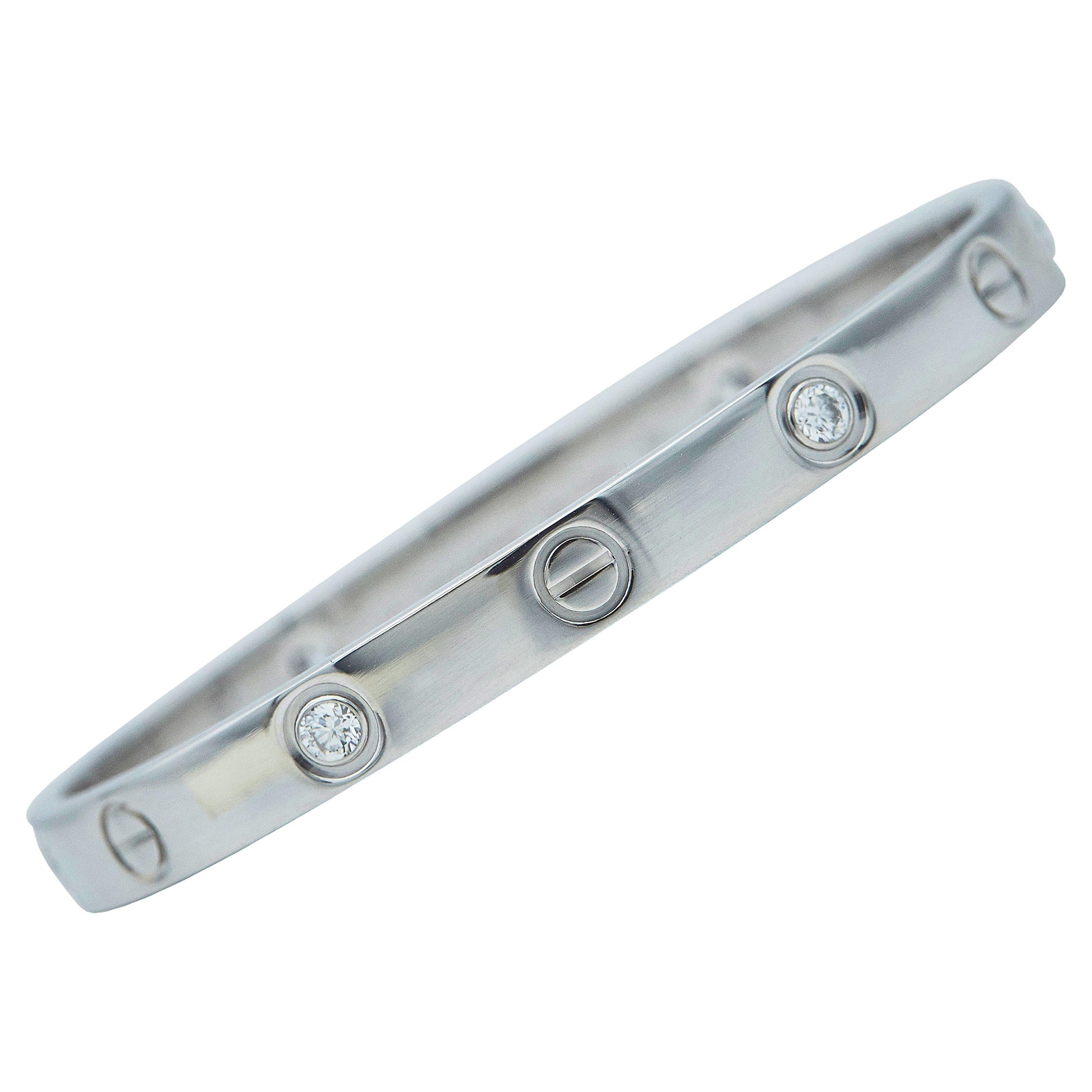 Cartier Love Bracelet 18K White Gold Classic Model 4 Diamonds Size 16
