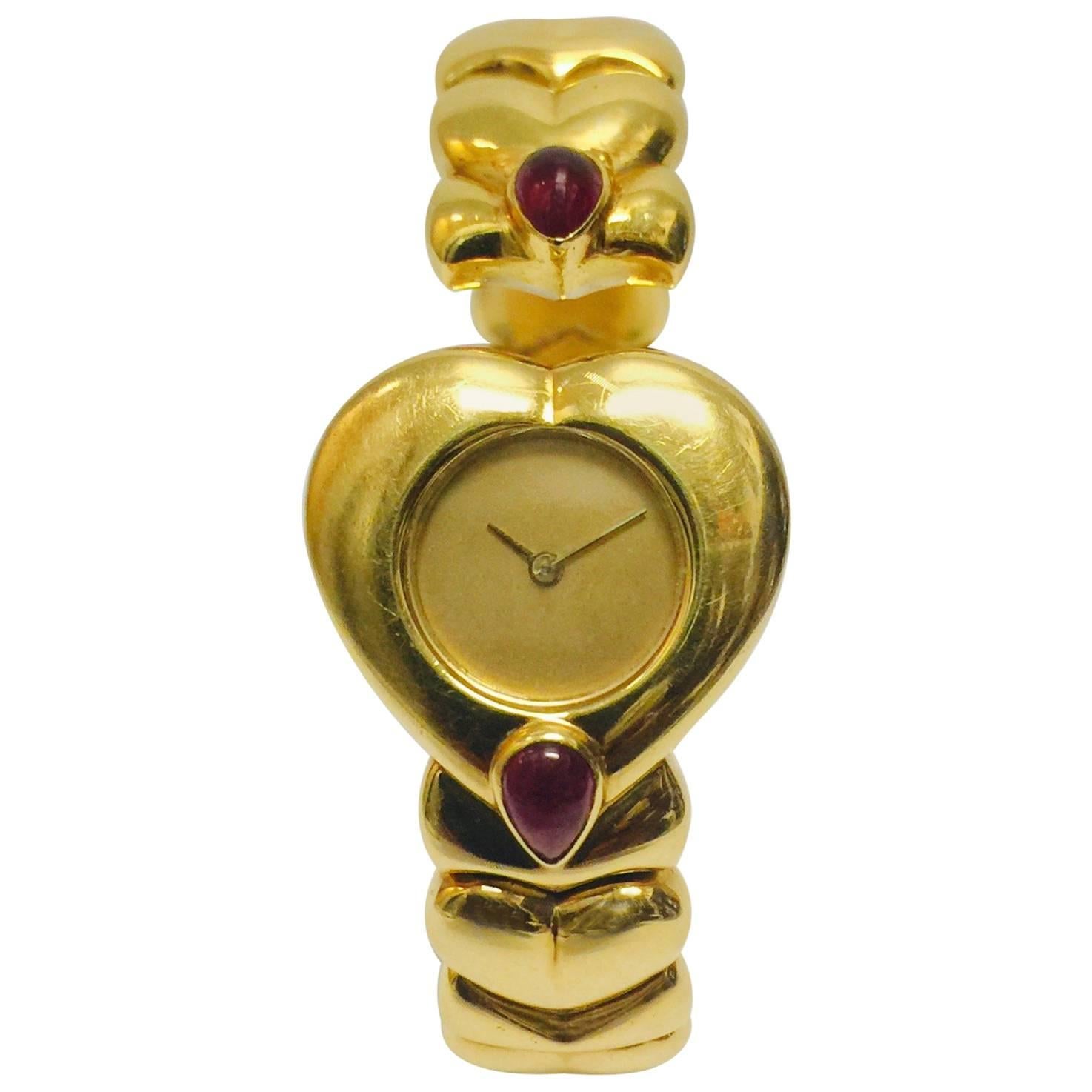 Ladies Yellow Gold Heart Shape Bracelet Quartz Wristwatch For Sale