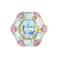 Nina Zhou Margeret 5.60ct Aquamarine Pink Sapphire Cocktail Ring