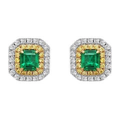 Orecchini a perno con smeraldo Muzo colombiano da 1,4 ct e diamanti gialli e bianchi