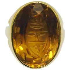 Impressive Citrine Intaglio Signet Ring