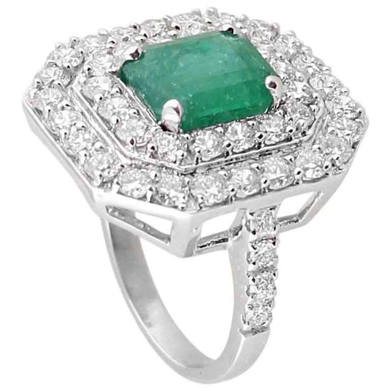 Emerald Diamond White Gold Cocktail Ring For Sale