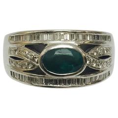 Elegant Emerald Diamond Platinum Tapered Ring 4
