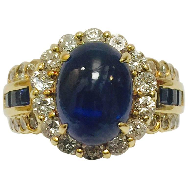 Captivating Cabochon Sapphire Diamond Ring For Sale