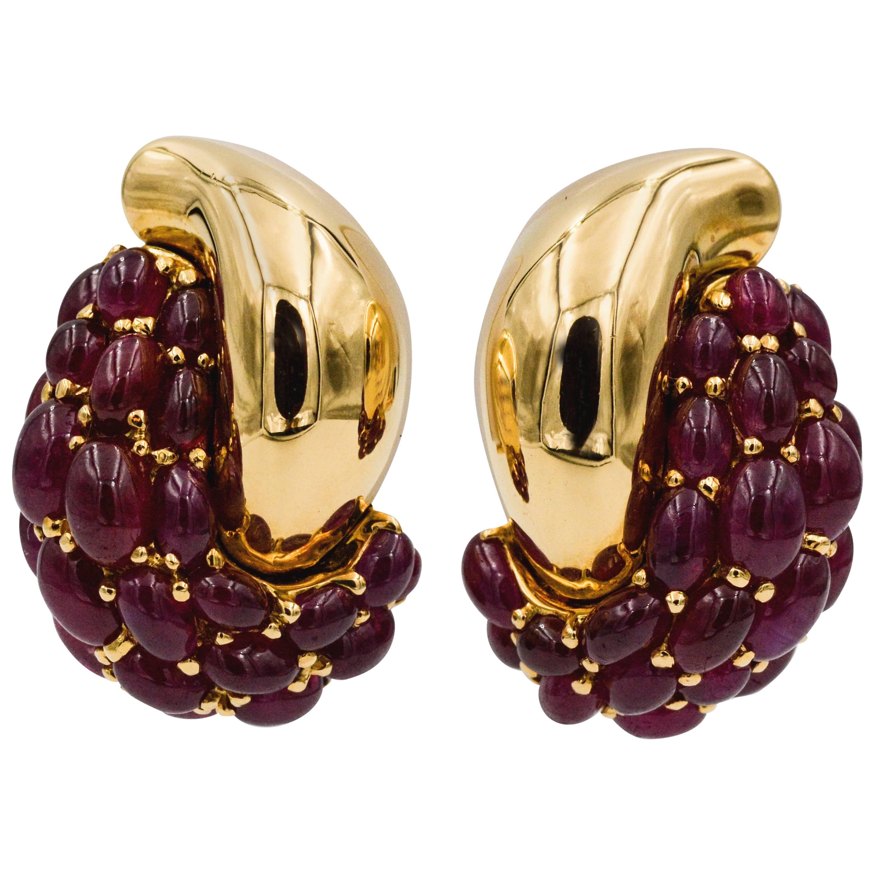 Seaman Schepps Yellow Gold and Ruby Earrings