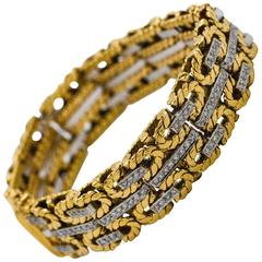1980s Yellow and White Gold Diamond Stitch Bracelet 10