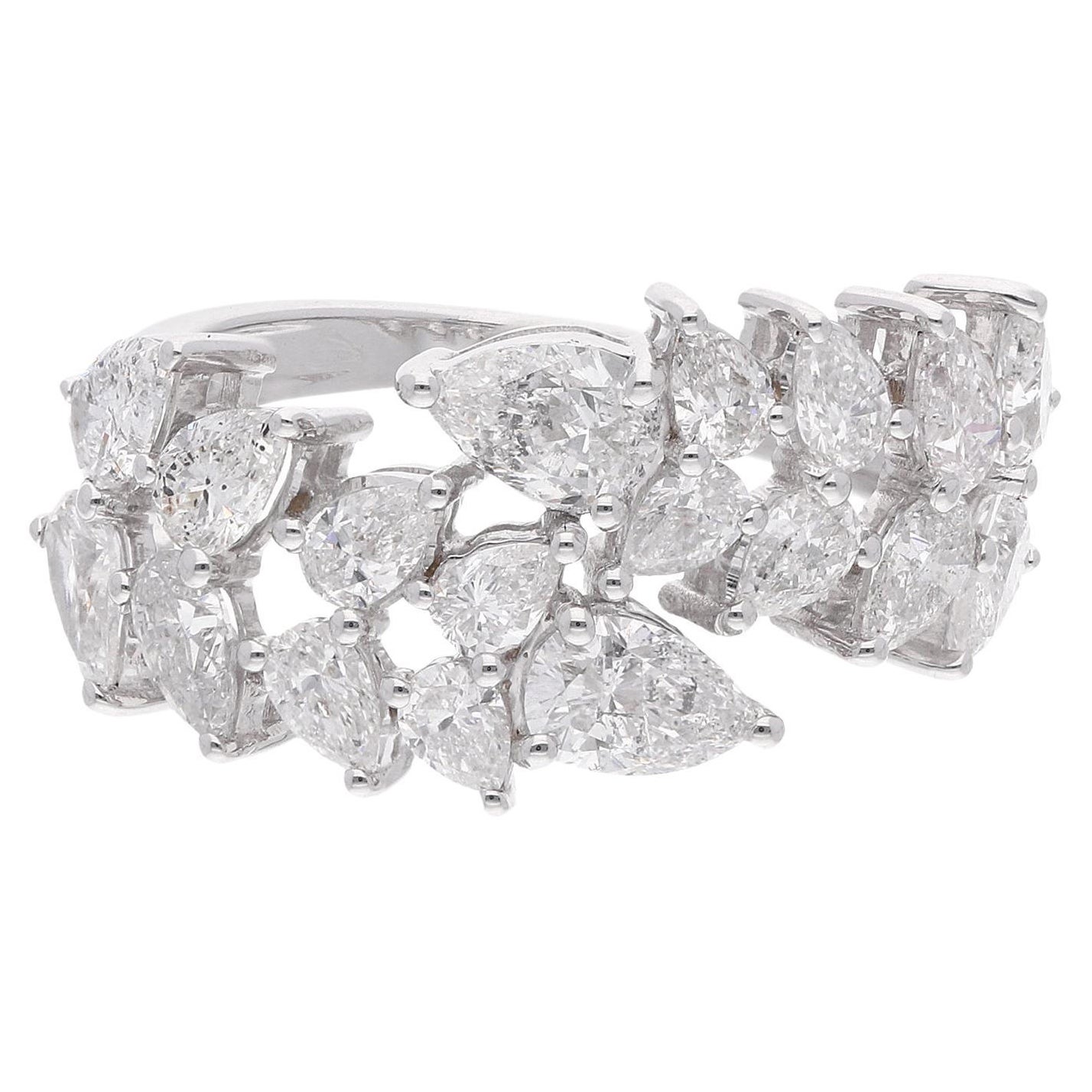 Real 2,90 ct. SI/HI Bague grappe de diamants taille poire Brilliante or blanc 18k