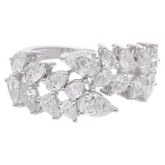 Real 2.90 Ct. SI/HI Pear Brilliant Cut Diamond Wrap Cluster Ring 18k White Gold