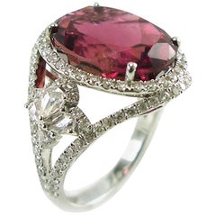 Pink Tourmaline Diamond White Gold Cocktail Ring 8