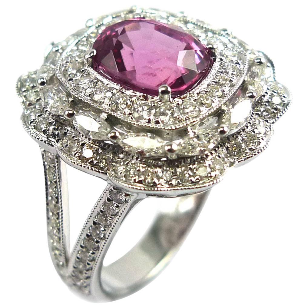 Pink Spinel Diamond White Gold Cocktail Ring For Sale