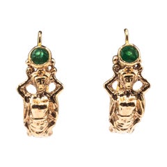 Pendientes colgantes de oro amarillo esmeralda estilo Art Nouveau hechos a mano