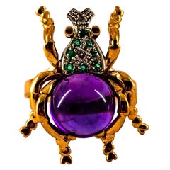 Jugendstil Weißer Diamant Smaragd Amethyst Gelbgold Cocktail Ring