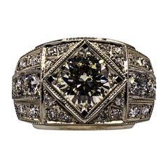 Art Deco Style 2.37 Carat White Brilliant Cut Diamond White Gold Cocktail Ring