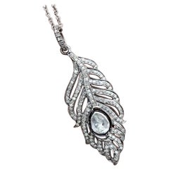 Genuine Pave Diamond 925 Silver Polki Feather Pendant Handmade Jewelry Gift.
