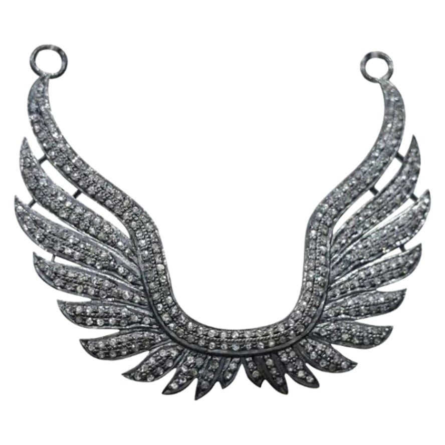 Collar de alas vintage Colgante de alas de plata 925 con diamantes pavé Encanto de regalo de cumpleaños.