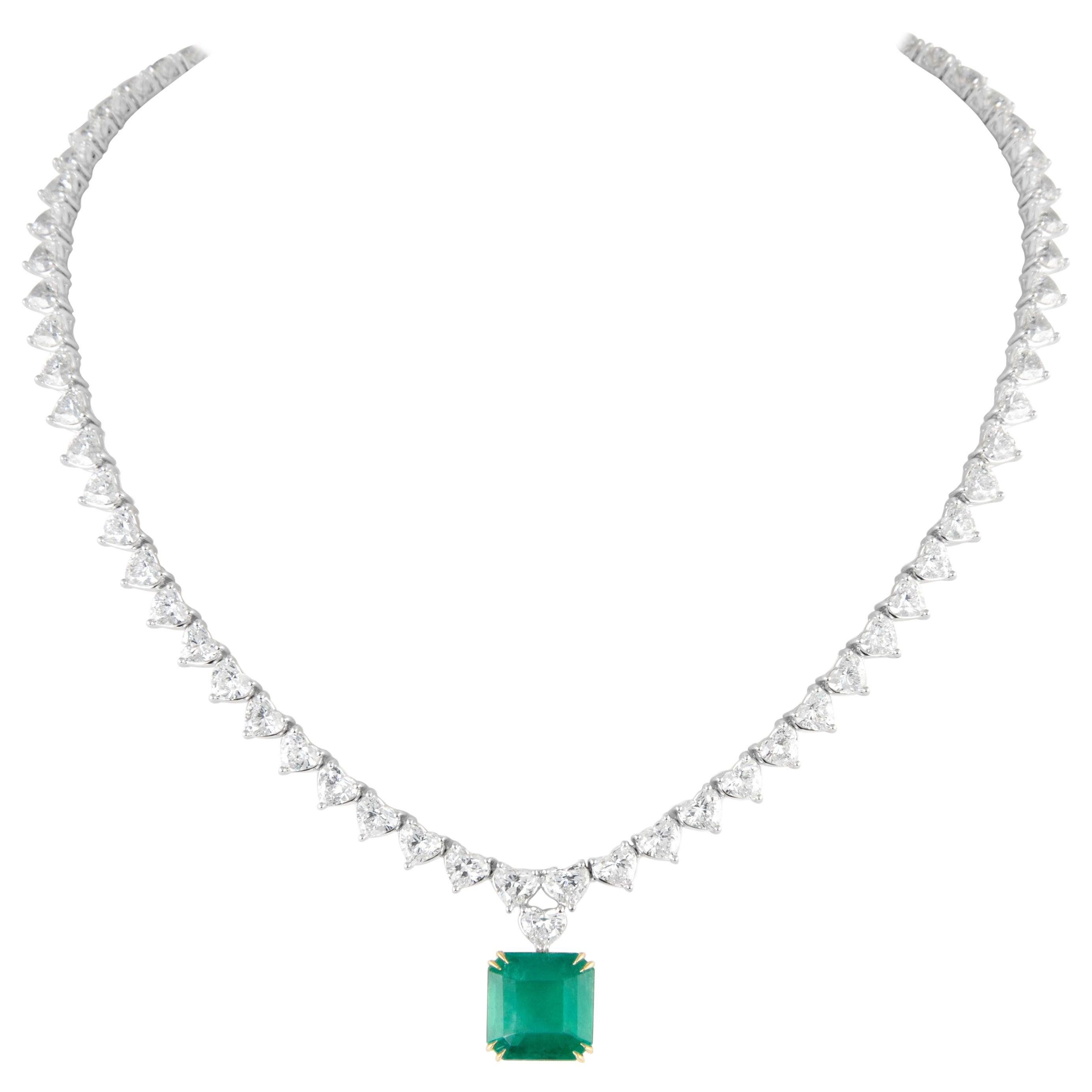 Alexander Beverly Hills GIA 29.54ctt Emerald & Diamond Drop Necklace 18k