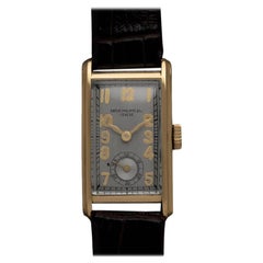 1930's Patek Philippe Vintage Mens Art Deco Rectangular Curved Watch - 18K Gold
