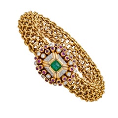 Vintage 1940s Marchak Emerald Ruby & Diamond Bracelet
