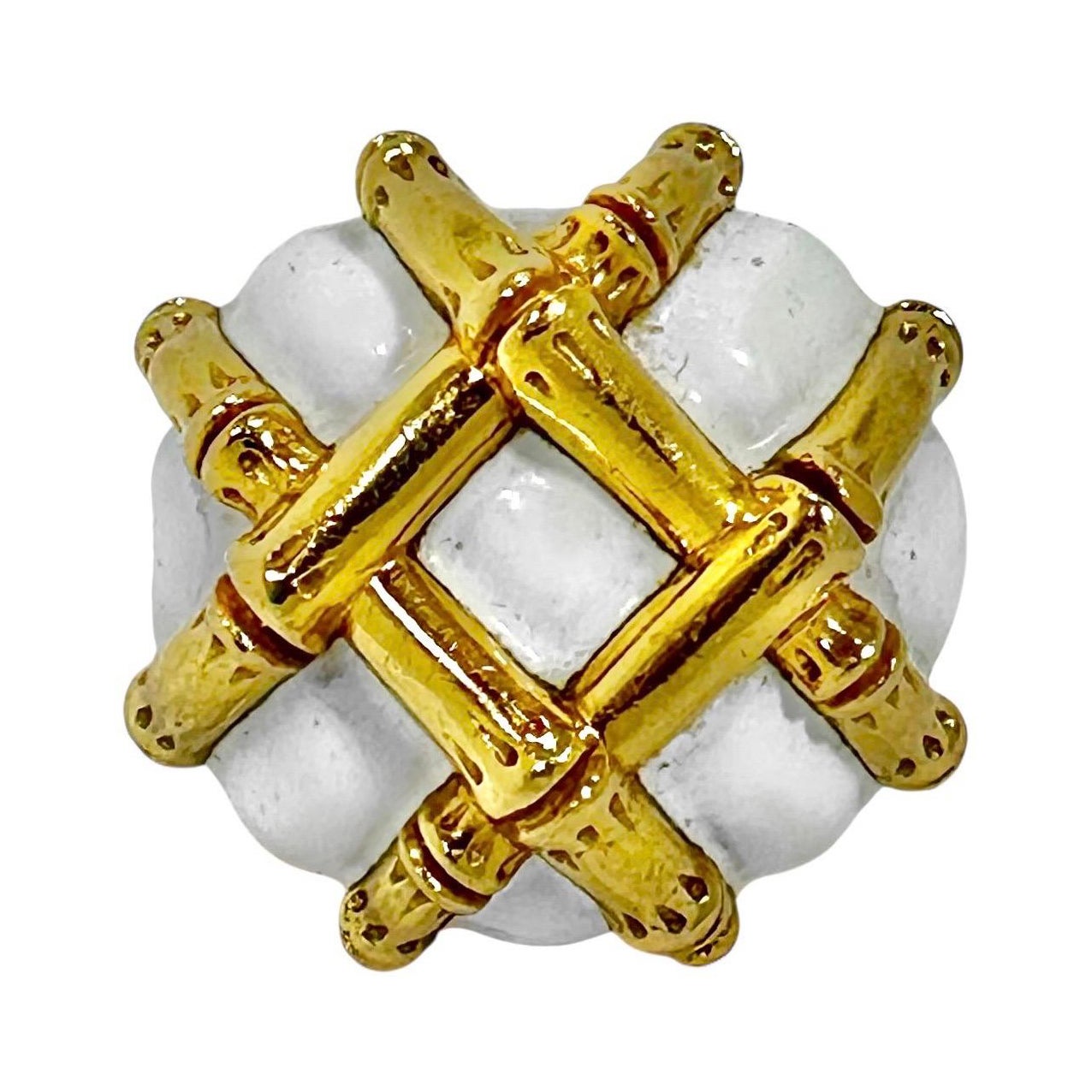 Vintage David Webb 18K Yellow Gold Bamboo Motif White Enamel Large Scale Ring