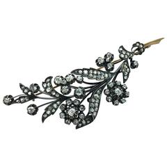 1890s Russian Diamond Silver Gold Flower Brooch 5
