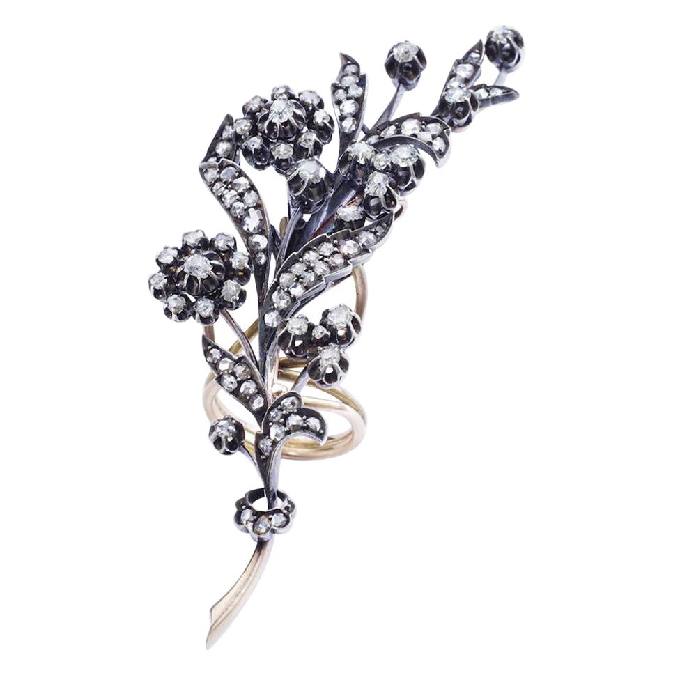 Antique European Diamond Silver Gold Flower Ring