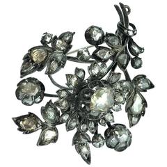 1890s Rose-Cut Diamond Silver and White Gold Flower Brooch 8