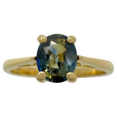 Unique 0.85ct Bi Colour Oval CEYLON Blue Yellow Sapphire Solitaire 18k Gold Ring
