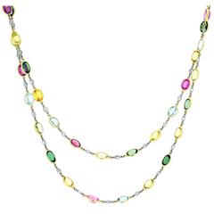 Multicolour Sapphire Diamond Spectacle Set Long Chain Necklace