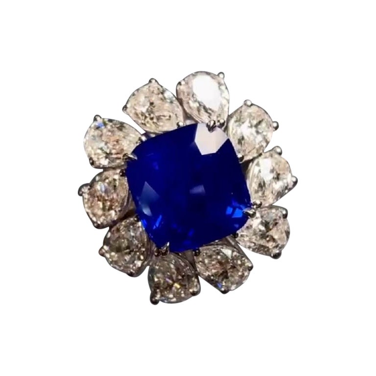 Kashmir Sapphire & Diamond Ring, 18k White Gold, Certified