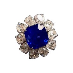 Kashmir Sapphire & Diamond Ring, 18k White Gold, Certified