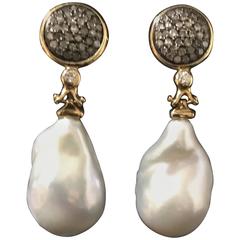 Baroque Pearls Yellow Gold Chandelier Earrings 2